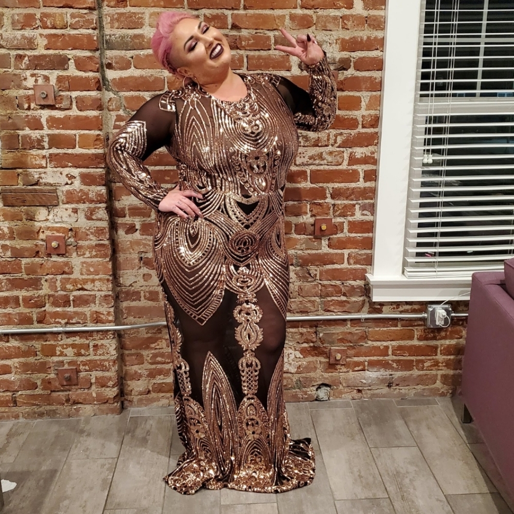 Sheer Black Rose Gold Sequin Dress